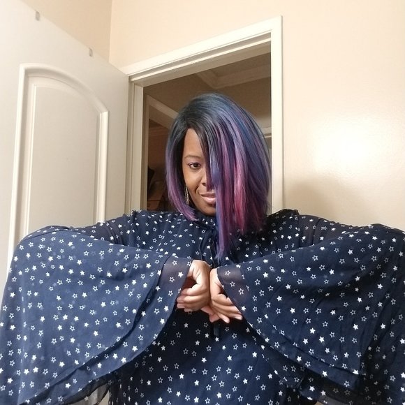 Glamorous Curves Bell Sleeve High Neck STAR DRESS - Picture 3 of 6